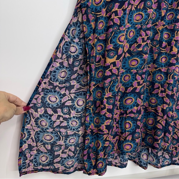 Natural Life Blue Purple Orange Dark Floral Long Sleeve Maxi Dress Nwt Size XL - Picture 4 of 16